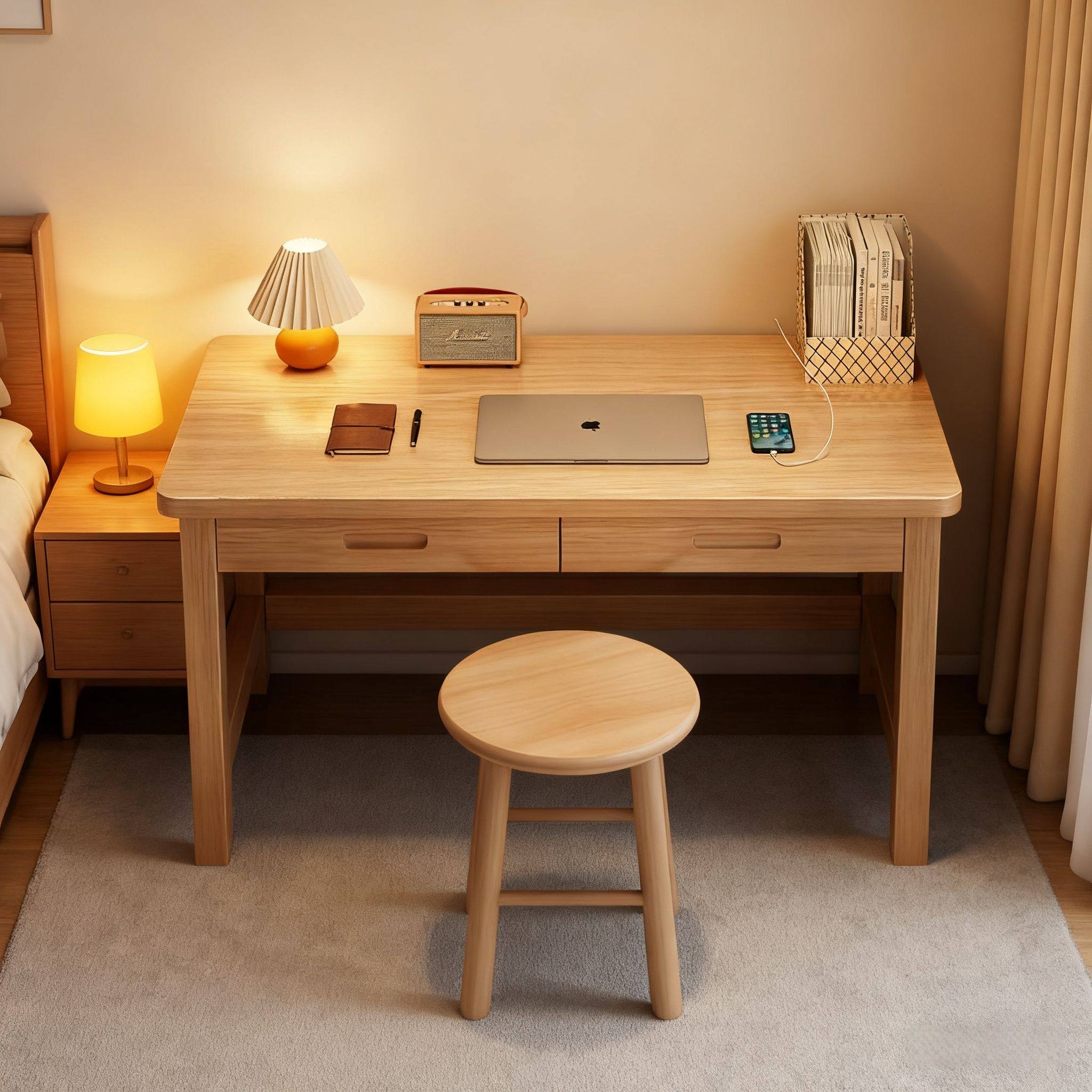 实木书桌家用学习桌写字桌卧室工作台办公桌子简易带抽屉电脑桌