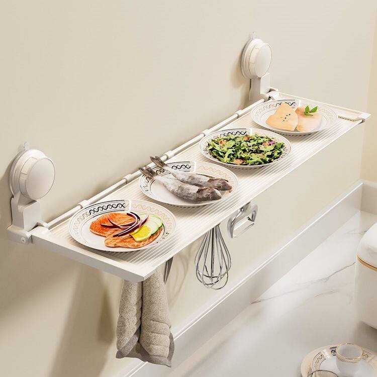 束丰吸盘式厨房置物架免打孔收纳架折叠壁挂备菜调料架太空铝上墙