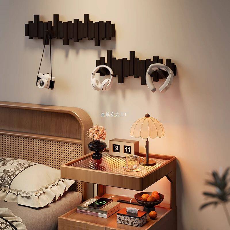 实木免挂钩键置物架墙上壁床边钢琴家用衣帽架打孔榉木卧室挂衣架