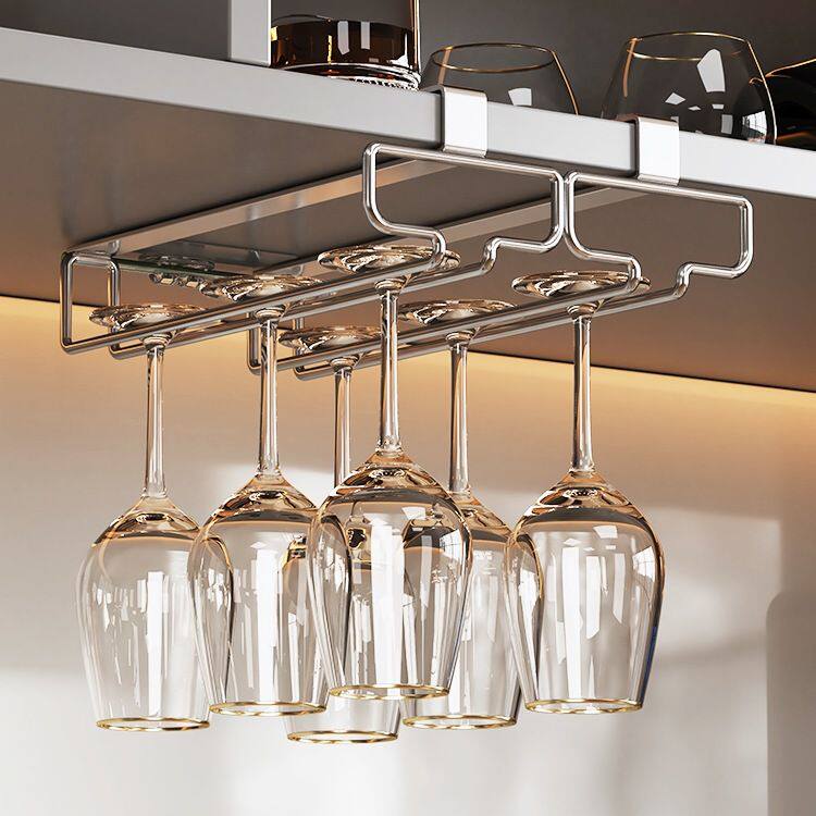 2025新款红酒杯架倒挂悬挂式家用免打孔高脚杯酒柜收纳架