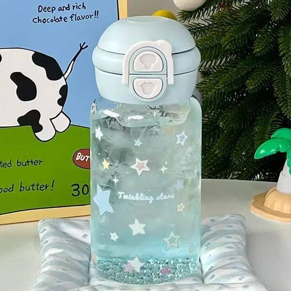 恒度新款星星塑料水杯女生高颜值学生夏天便携大容量双饮吸管杯子