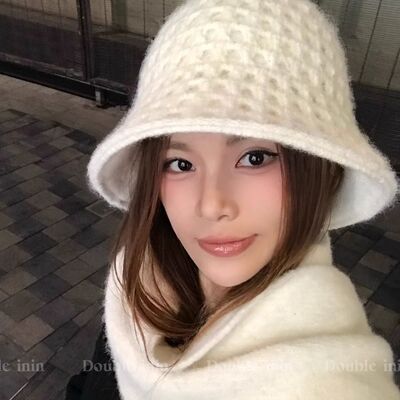 Double inin 立体华夫格双面戴毛线针织渔夫帽女秋冬百搭盆帽