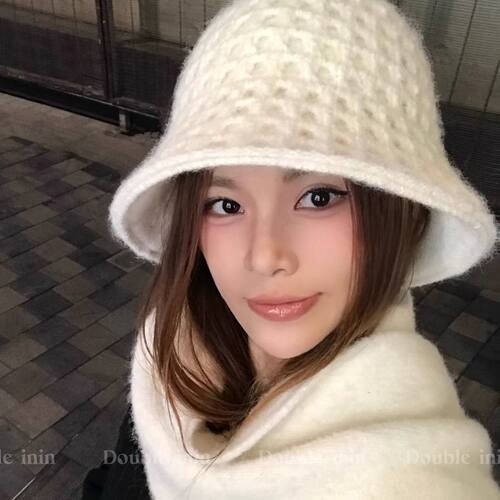 Double inin 立体华夫格双面戴毛线针织渔夫帽女秋冬百搭盆帽