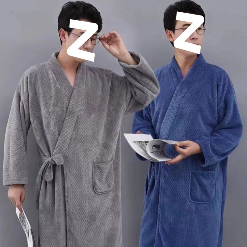 浴巾式浴袍男士家用洗澡睡袍四季通用可穿可裹吸水长款浴衣成人