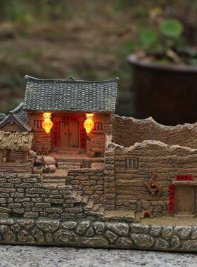 农家小院摆件复古建筑模型客厅桌面茶室家居装饰品送长辈礼物实用