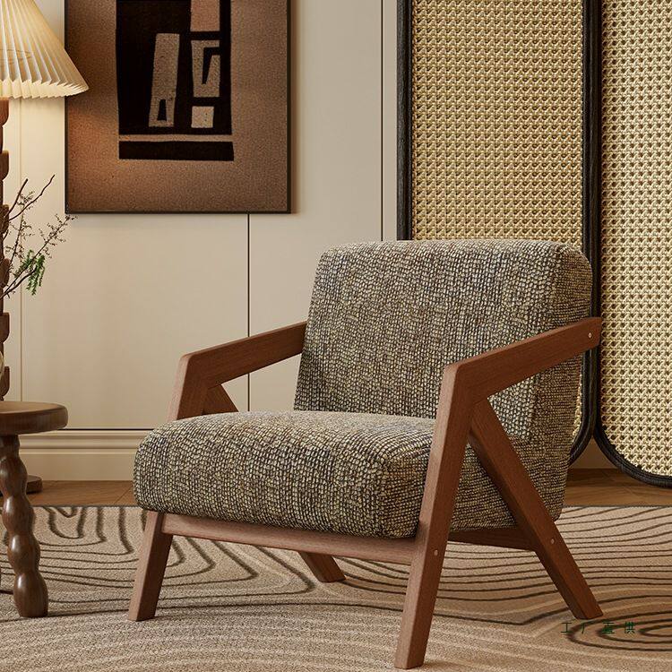 单人沙发椅理查德法式中古风客厅阳台休闲椅子实木设计师沙发单椅