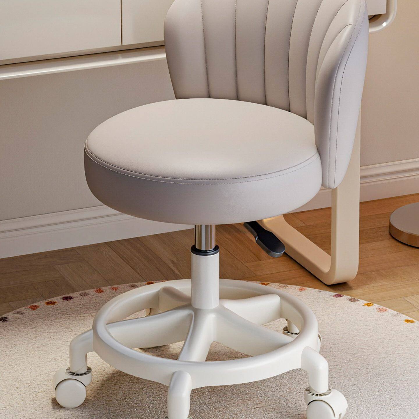 家用椅子靠背梳妆台凳子女生卧室升降转椅美甲凳滑轮奶油风化妆椅