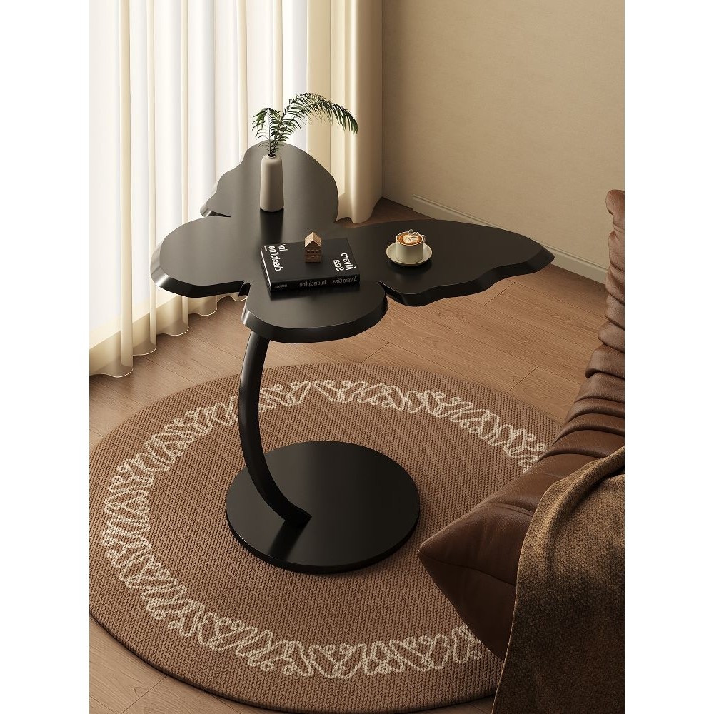 黑色小茶几艺术感桌子可移动沙发边几极简边桌床头置物架阳台茶桌