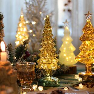 玻璃圣诞树装饰摆件家用桌面橱窗闪亮发光小夜灯节日派对气氛礼品