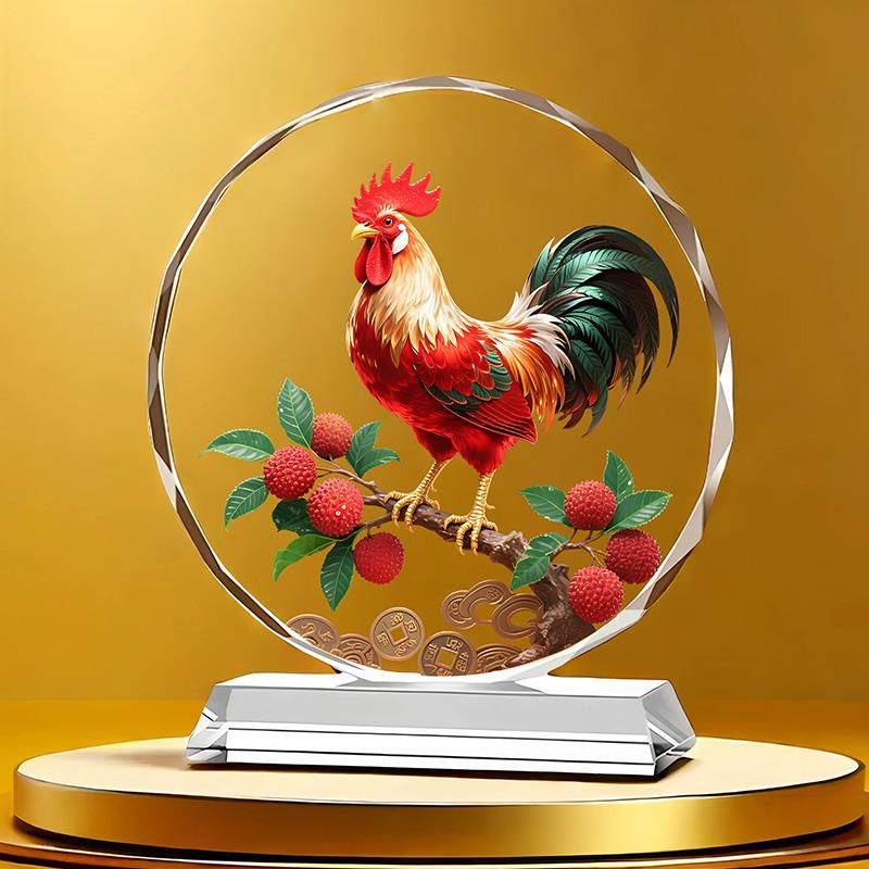 公鸡荔枝水晶摆饰大吉大利乔迁开 业客厅办公室酒柜吉祥物装饰摆