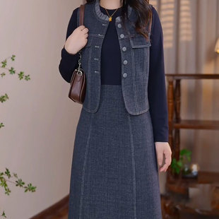 牛仔连衣裙2024新款女春秋季广州十三行爆款高端精致气质品牌裙套