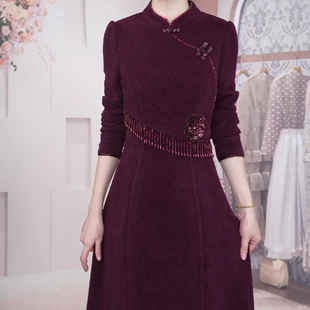 连衣裙2025新款女冬季十三行爆款轻奢高级感喜婆婆婚宴装加厚礼服