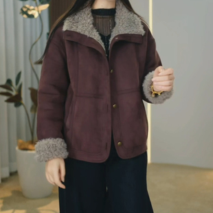 广州十三行短款毛呢大衣女2025冬季新款妈妈高档气质皮毛一体外套