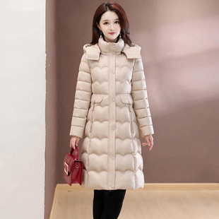 2026冬季新款中长款连帽棉服女加厚保暖修身显瘦纯色减龄棉衣外套