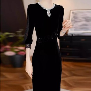 连衣裙2025新款女春秋十三行爆款气质名媛轻奢高级感黑色高档长袖
