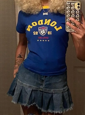 Short Slim Blue Top Women Model Shirt Neckline Sexy Dress St