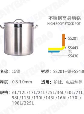 厂家直销用不锈钢高身直边厨200701-2汤桶复底出口专商用合房大容