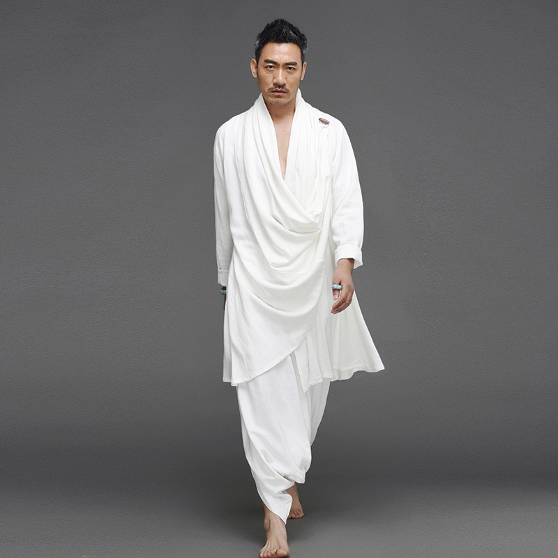 中国风棉麻汉服男古风宽松居士禅修打坐茶服套装复古X民族披风男