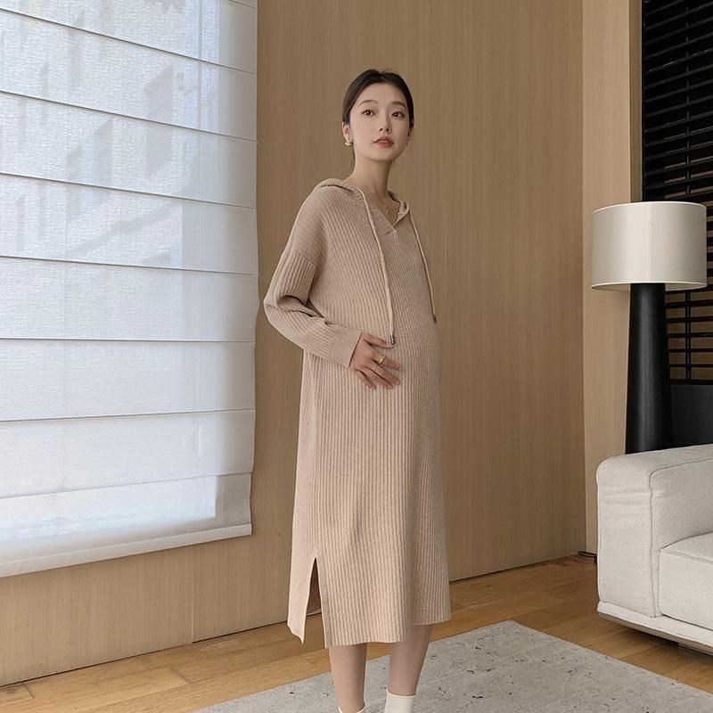 孕妇毛衣裙秋冬中长款秋季孕晚期孕妇装冬装2024新款.针织连衣裙