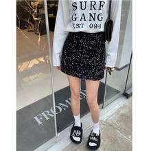 孕妇半身短裙2024春款黑色显瘦亮片A字裙百O搭防走光包臀裙子春夏