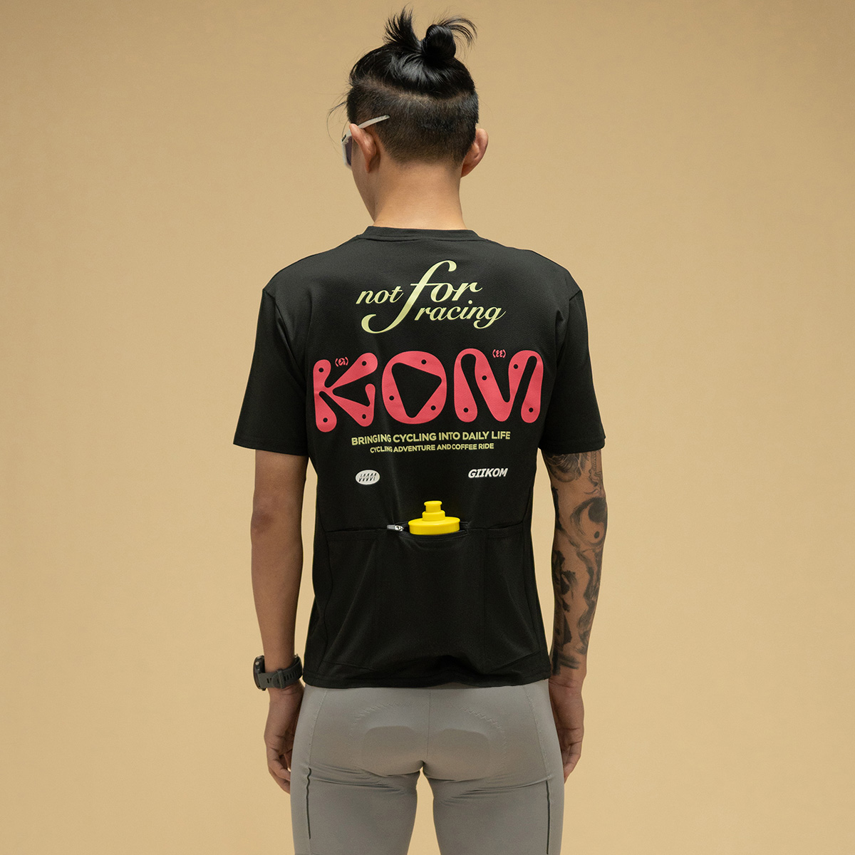 GIIKOM拉链3口袋印花骑行T恤防晒速干短袖休闲通勤骑行服男女