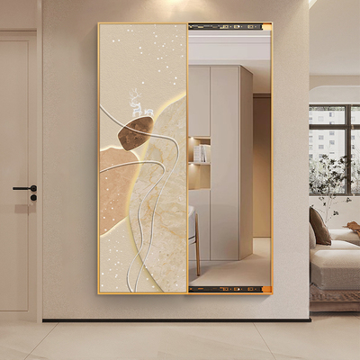 现代简约隐藏式推拉式全身镜装饰画入户玄关挂画可遮挡关闭穿衣镜