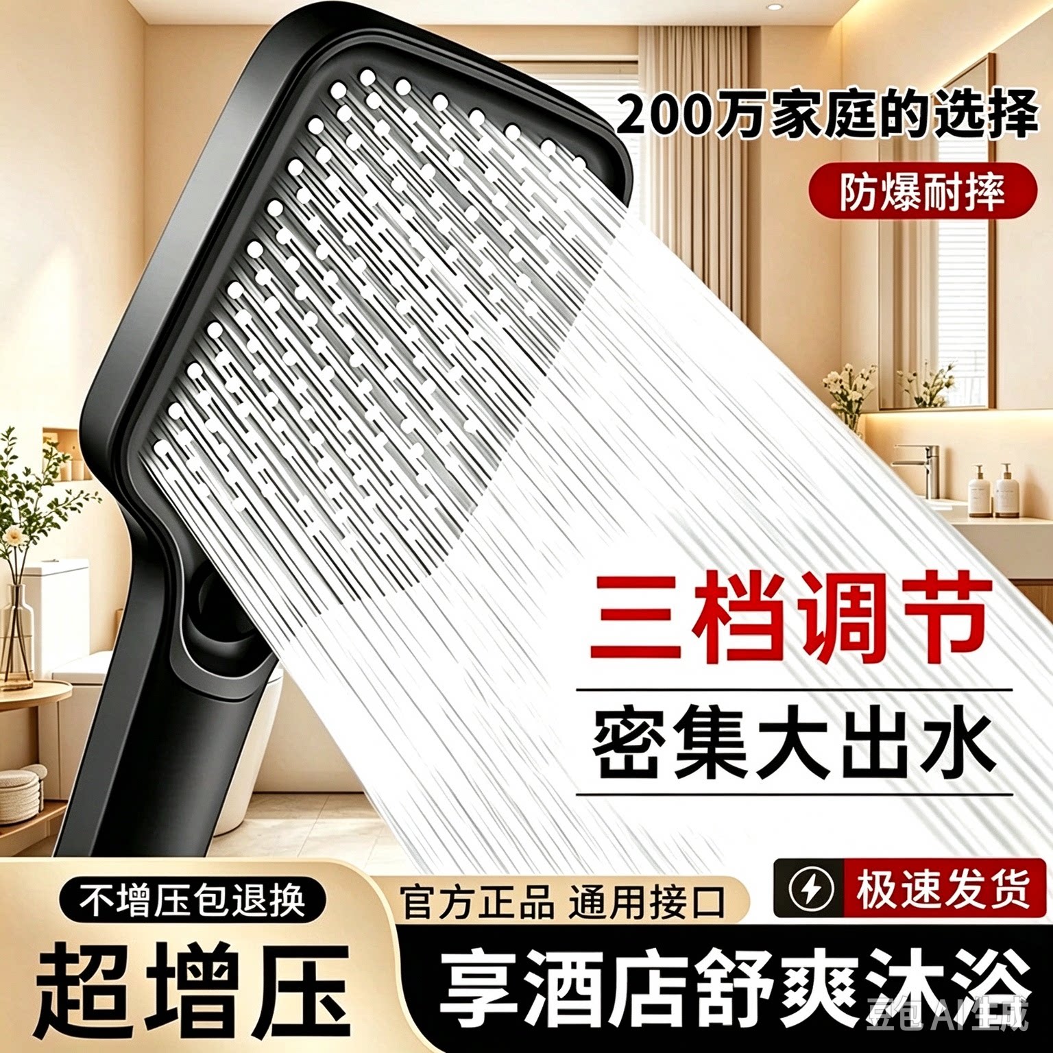 【下单立减50】增压花洒三档手持淋浴喷头浴室洗澡防堵通用花洒