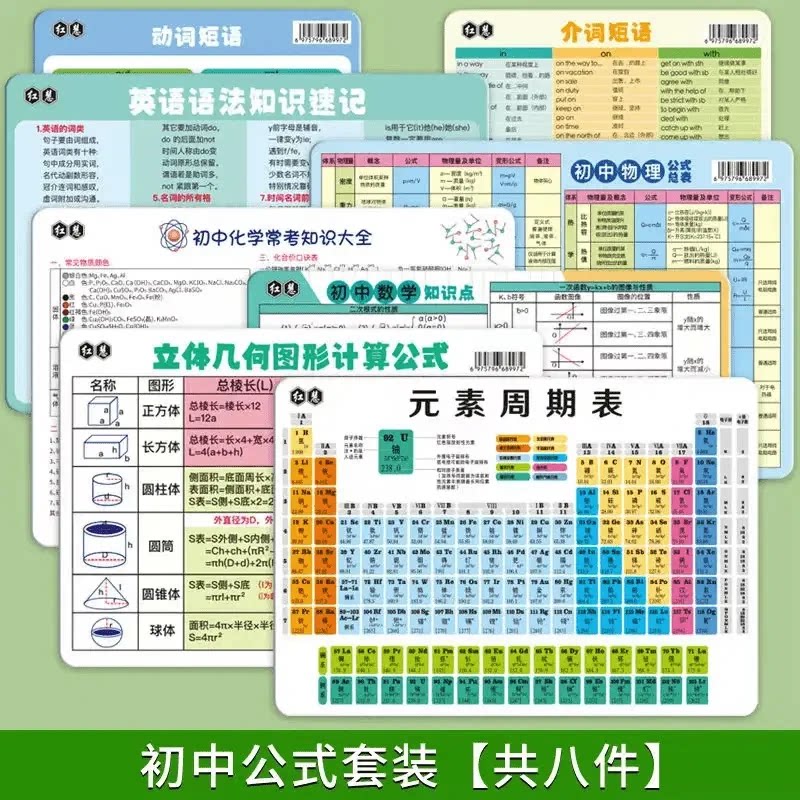 【下单立减50】初中开学全套数理化英常考知识点速记卡片思维训练