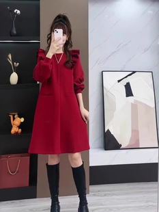 长袖 设计感荷叶边宽松显瘦中长款 连衣裙卫衣裙女 新款 2025欧货秋季