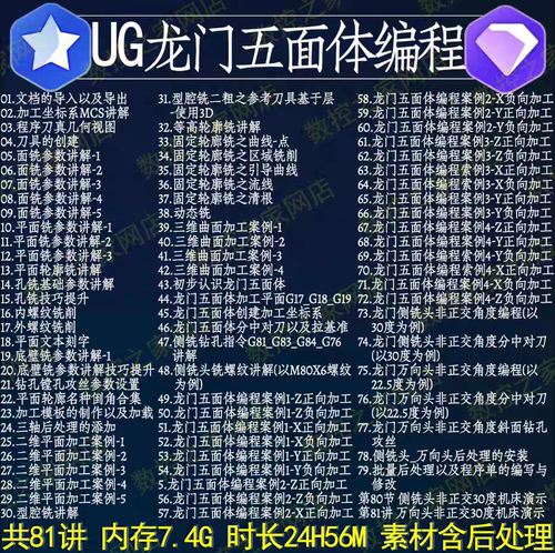 UG12.0龙门五面体编程 NX12.0五面体侧铣万向头加工1080P视频教程