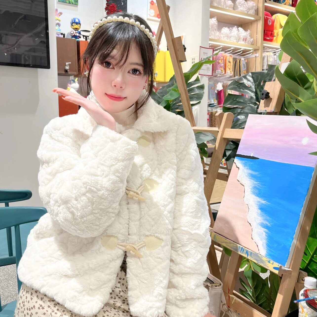 2023年秋冬仿皮草外套女短款獭兔毛宽松牛角扣小个子显瘦百搭上衣