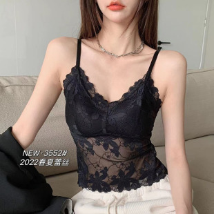 蕾絲美背裹胸吊帶小背心帶胸墊抹胸設(shè)計(jì)修身 打底內(nèi)衣 新款 夏季