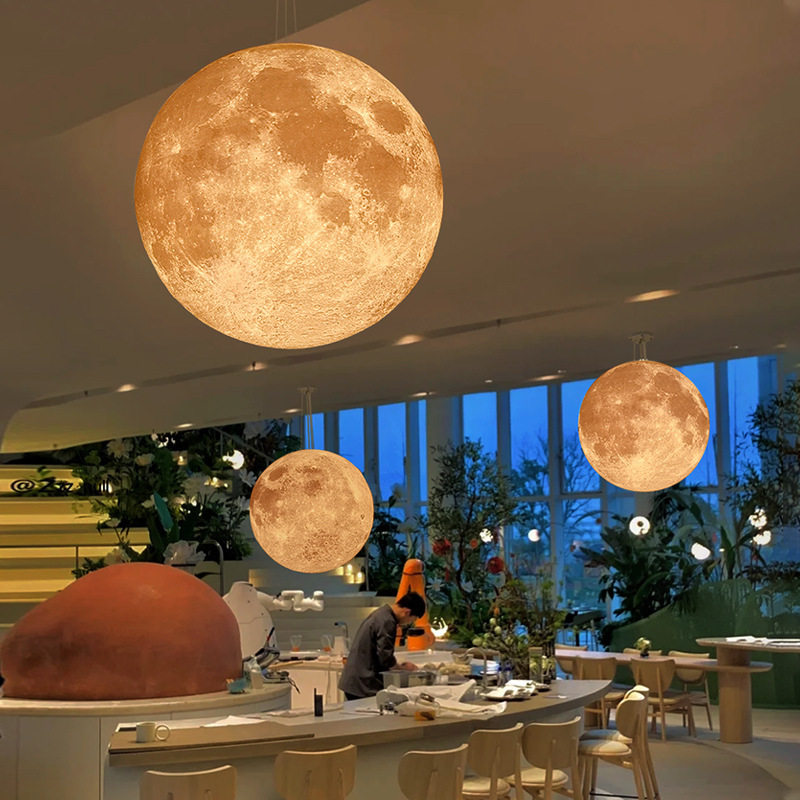 3D月球灯吊灯创意酒吧星球灯餐厅灯氛围装饰圆球灯大号户外月亮灯