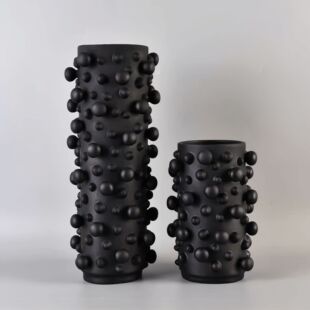 现代简约折线叶纹花瓶黑白树刺树脂大花器民宿酒店样板房摆件