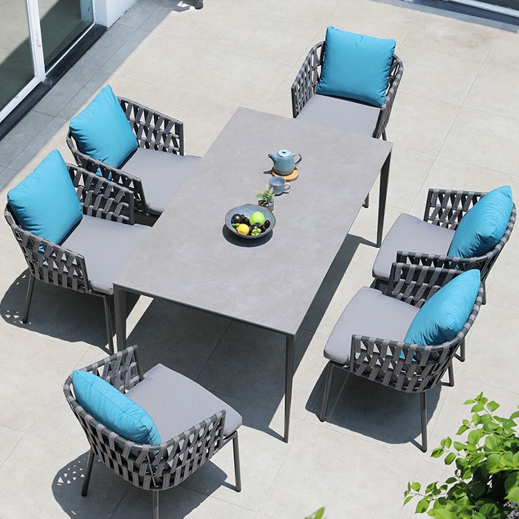 北欧户外桌椅别墅露台防腐木庭院室外花园防水防晒实木岩板餐桌椅