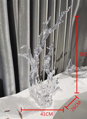 现代轻奢透明树脂浪花摆件大型落地雕塑酒店客厅玄关样板房艺术品