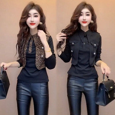 欧货半开领T恤25秋冬拼接上衣