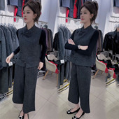 时尚 套装 女2026春季 新中式 设计感洋气盘扣马甲t恤阔腿裤 三件套冬