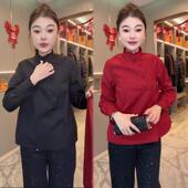 欧货气质新中式 国风衬衫 女25秋冬洋气显瘦设计感复古盘扣立领上衣