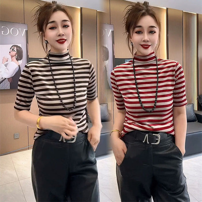 欧货时尚条纹短袖T恤女打底衫