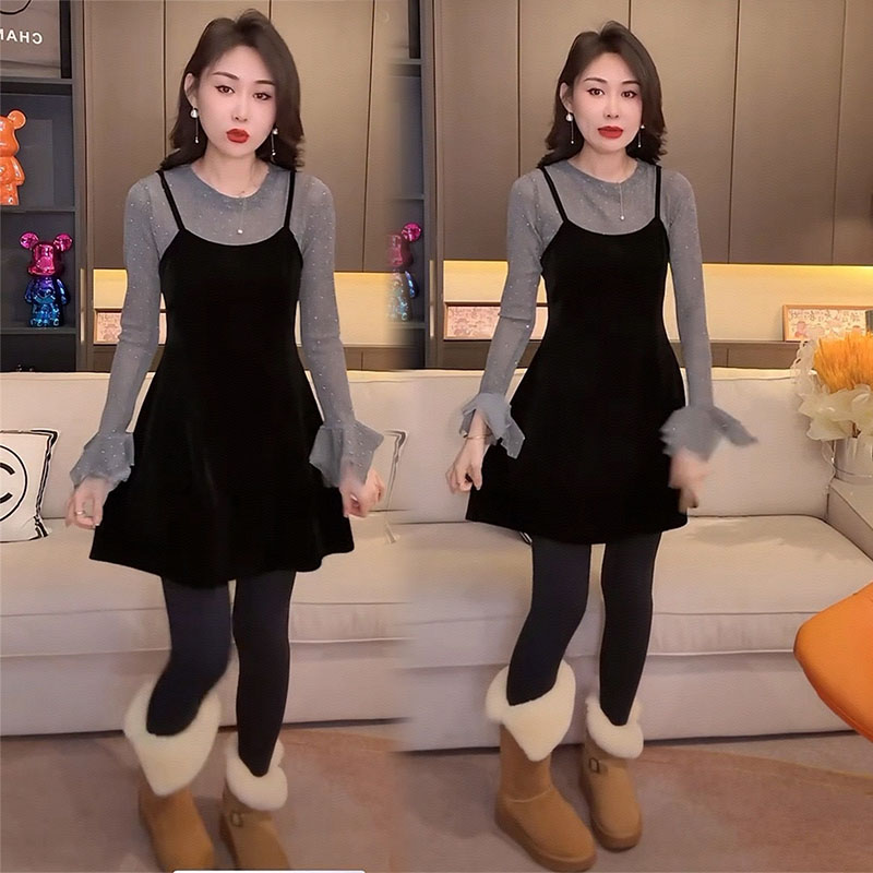 法式千金风时尚套装女t恤+吊带裙