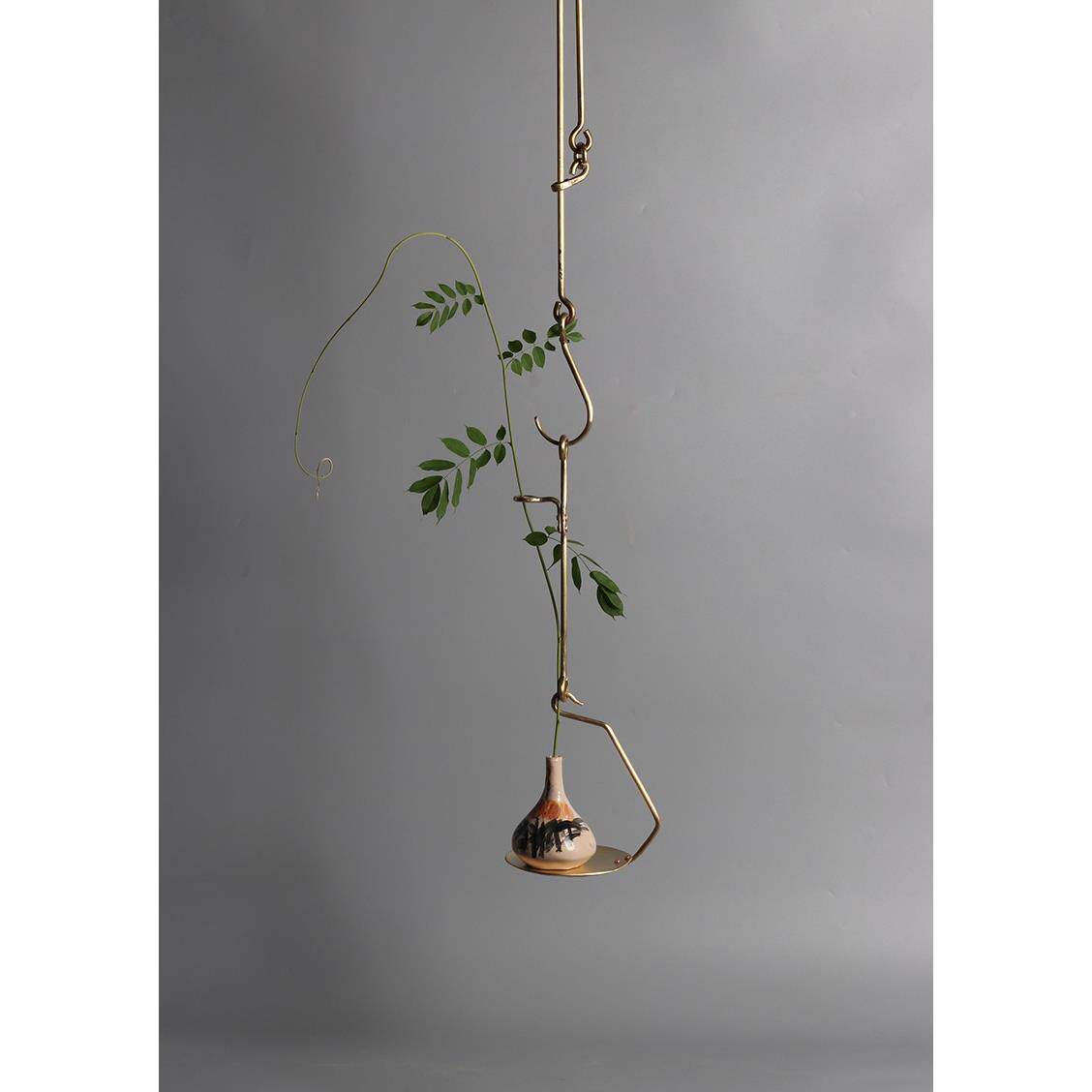 纯手工黄铜自在钩托盘悬吊挂钩茶道香炉花器插花烛台室内空间装饰