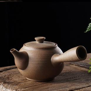 黑陶泡茶壶功夫套装 陶瓷家用侧手把壶粗陶岩泥小茶壶日式 茶具仿古