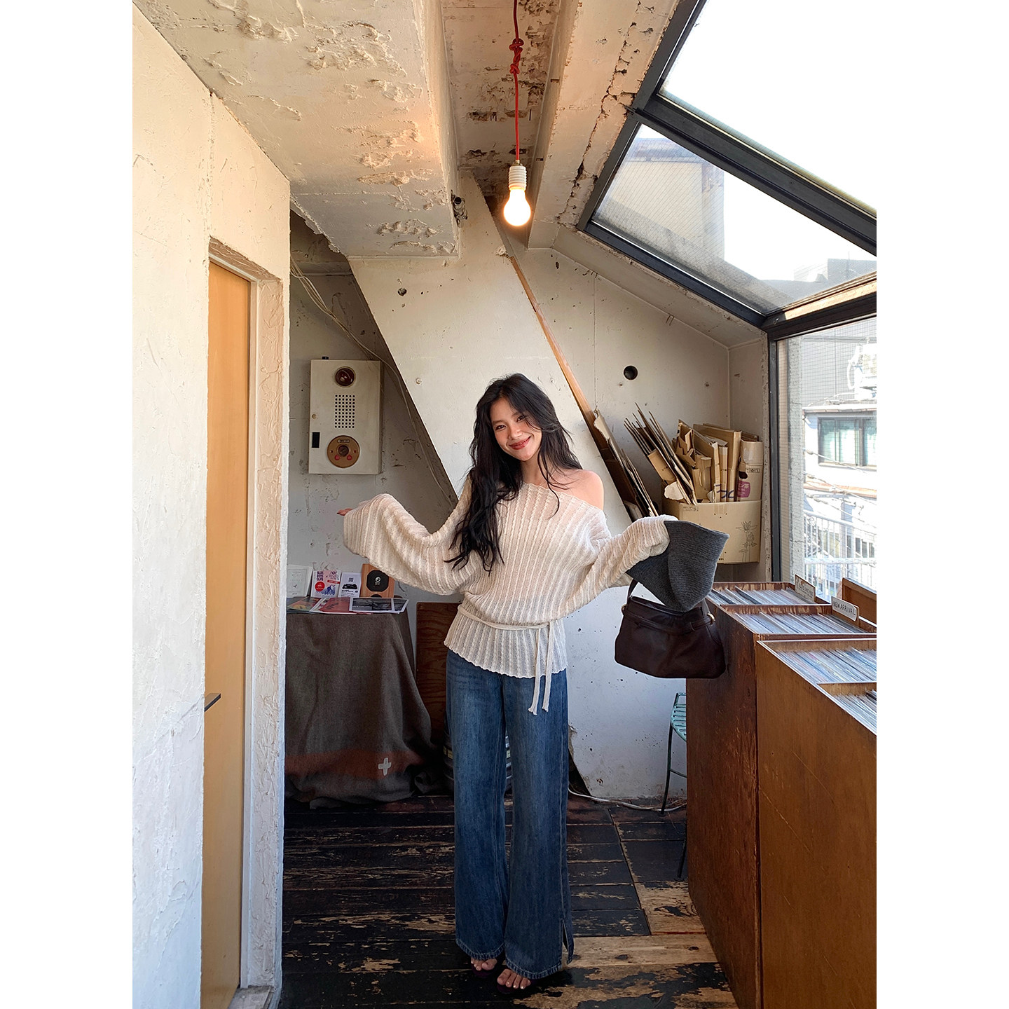 DaqianwithU 开衩直筒蓝色牛仔裤女高腰松弛感阔腿显瘦显高长裤,女装/女士精品,牛仔裤,淘宝优惠券,粉丝福利购,淘宝优惠卷