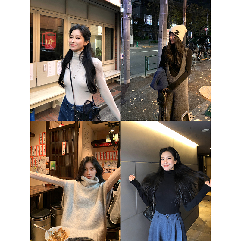 DaqianwithU 兰精天丝美丽奴羊毛堆堆领修身打底衫秋冬内搭长袖