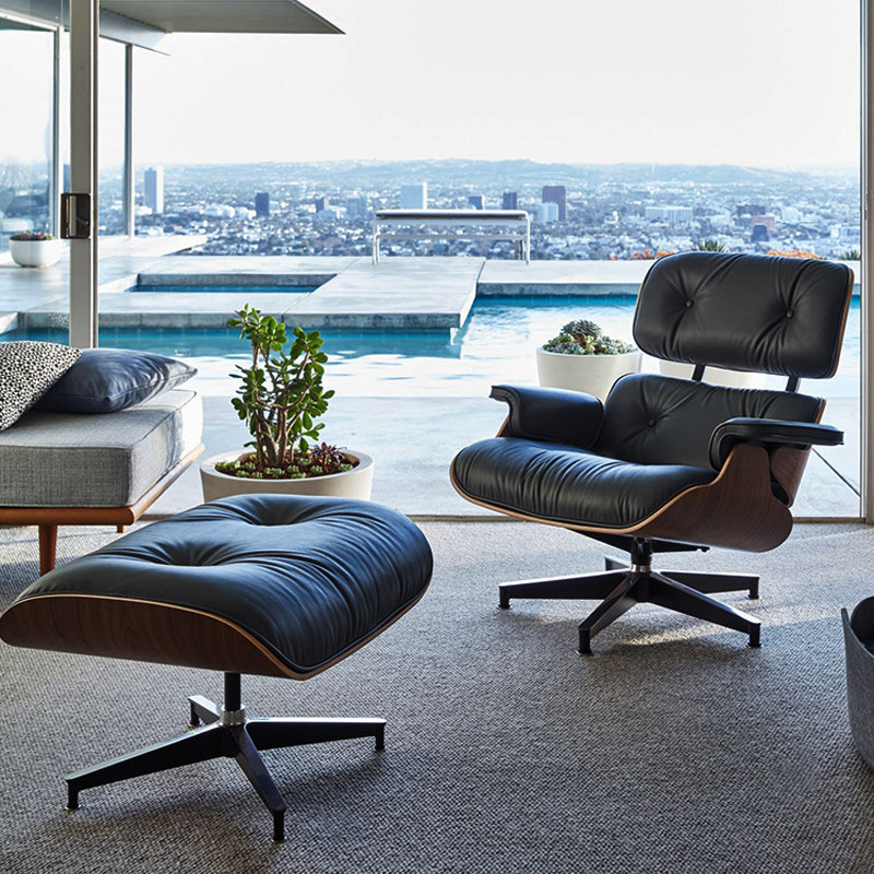 伊姆斯躺椅单人真皮沙发轻奢Eames设H计师休闲椅北欧可旋转懒人椅