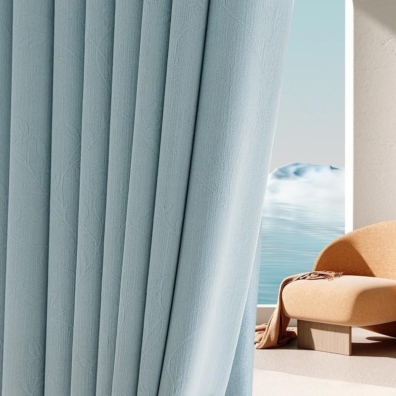 月珑纱2025新款雪尼尔窗帘蓝法式轻奢男孩女孩房儿童遮光卧室布帘