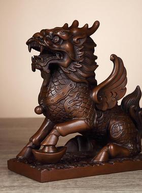 纯手工纯铜紫铜财富麒麟一对办公室乔迁开业工艺礼品家居玄关摆件