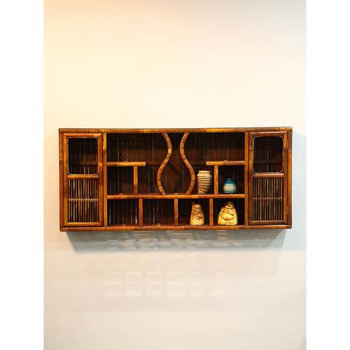 挂墙式博古架竹制壁挂悬挂置物架展示架多宝阁茶具收纳架玄关装饰