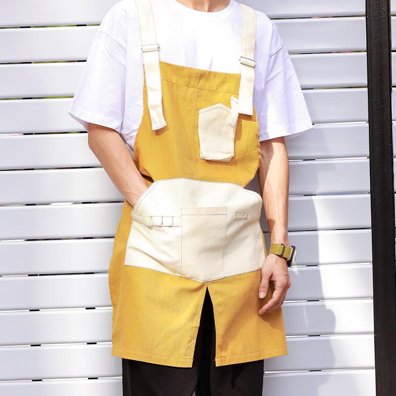 牛仔围裙女韩版时尚咖啡师奶茶店理发店美甲餐厅工作服男定制logo